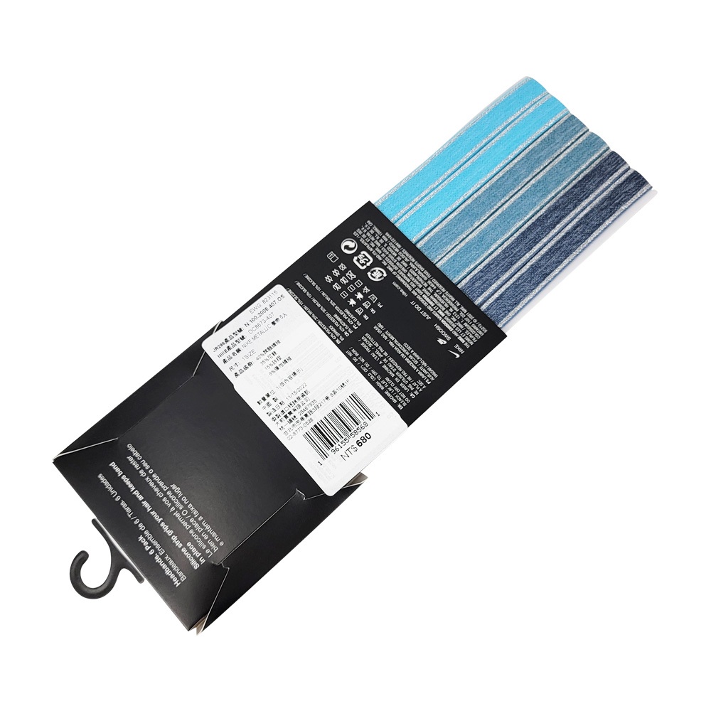 NIKE METALLIC 髮帶6入 健身 訓練 跑步 戶外 運動髮帶 簡約 多色 彈性 舒適 防滑 淺藍/藍綠/深藍, , large