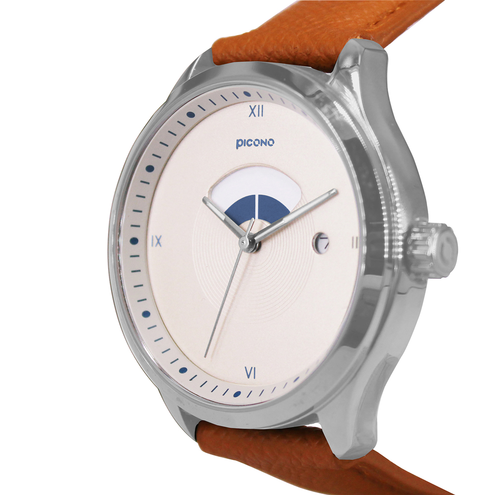 【PICONO】SPIRAL Collection Minimalist dial brown leather strap watch-Blue / SP-12002, , large