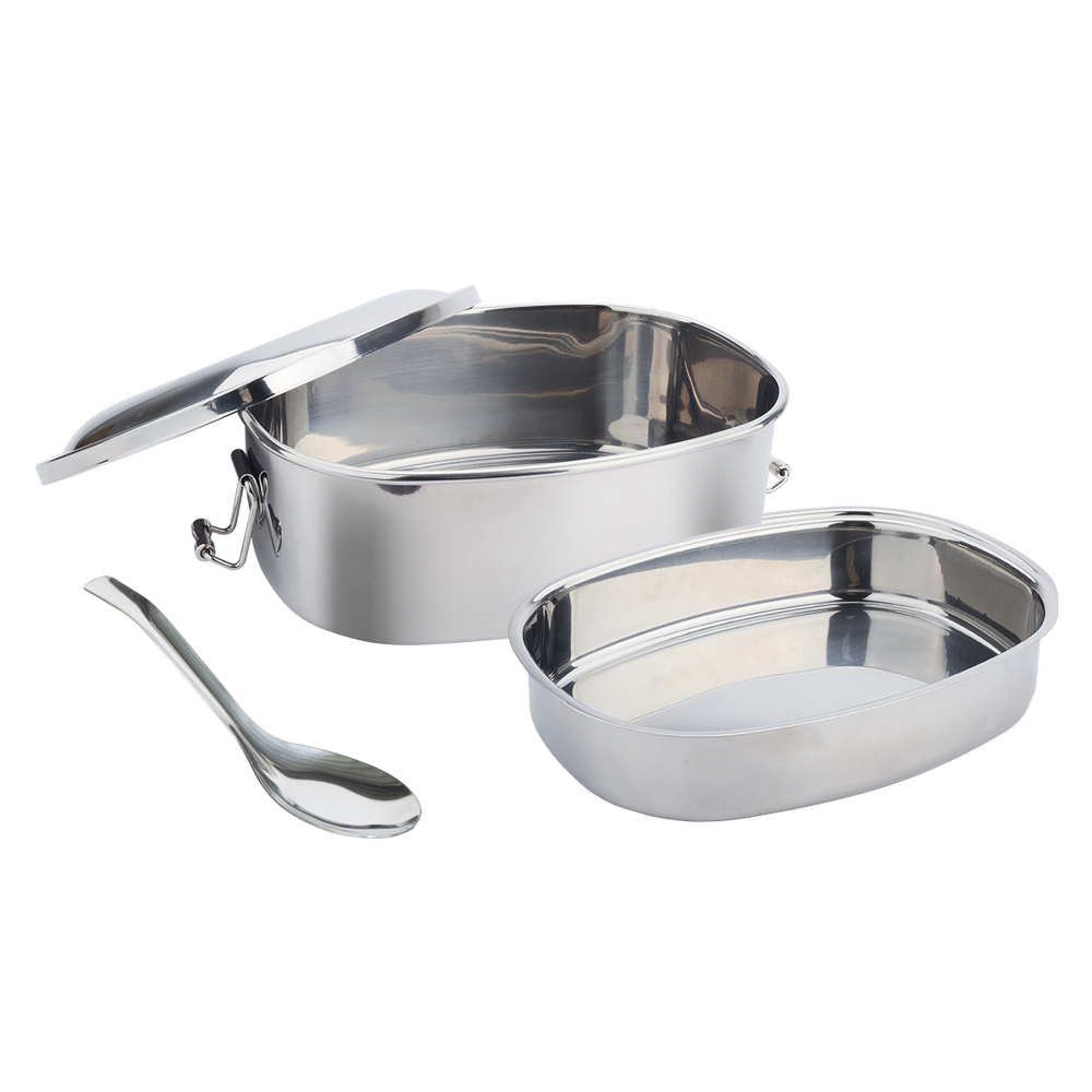 CLARE 可蕾爾 晶鑽316不鏽鋼雙層方形便當盒附贈湯匙 16cm低（0.8L）-Leidea樂德兒, , large