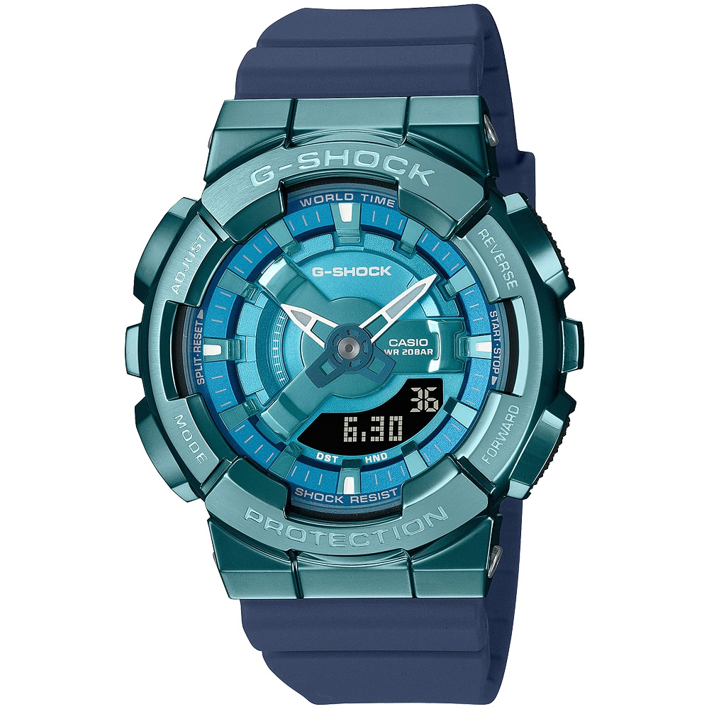 CASIO 卡西歐 G-SHOCK 金屬色雙顯電子錶-科技藍 GM-S110LB-2A, , large