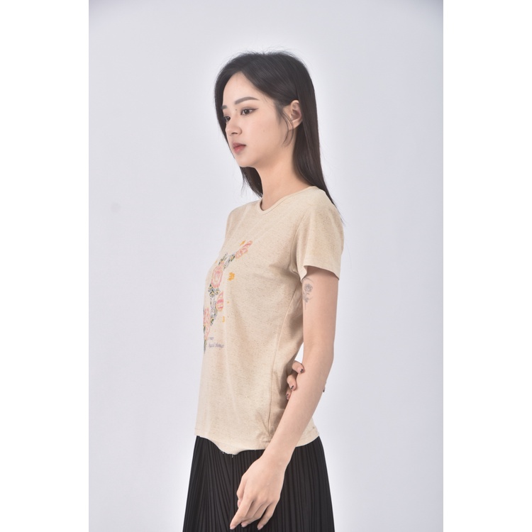 (S) 花紋杏色短袖上衣二手衣, , large