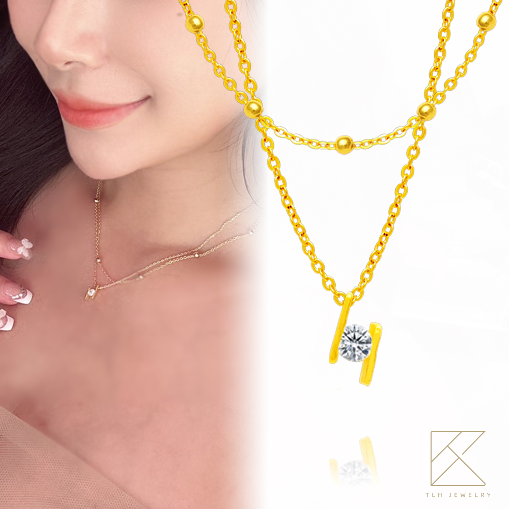 【TLH】黃金墜項鍊 純金999 夜空星光 約重0.19錢&plusmn;0.03, , large