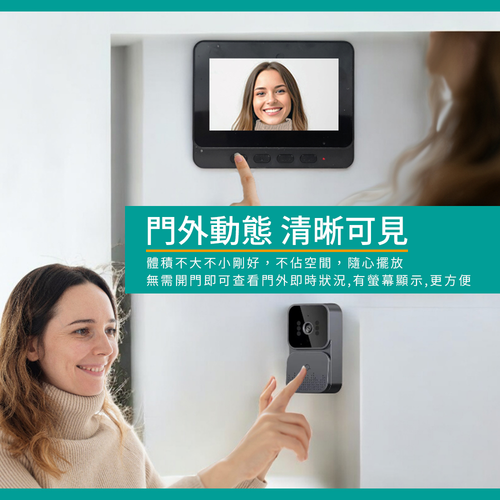 [HANLIN]-DORM10 自帶螢幕 無線視訊門鈴 充電 家用視訊 監控門禁 高清智慧貓眼 門鏡 電鈴, , large