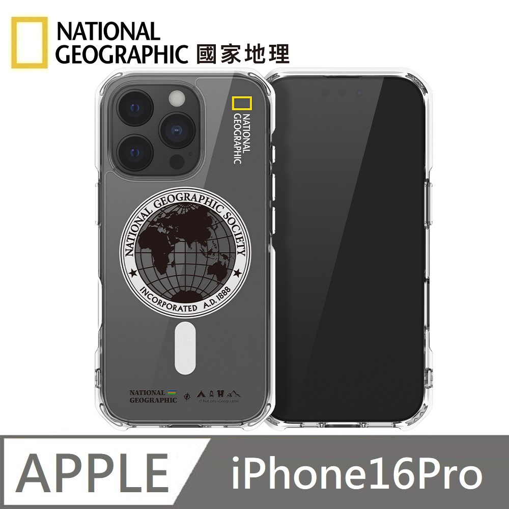 National Geographic 國家地理 Rugged 磁吸防摔保護殼 Magsafe磁吸 適用 iPhone 16 Pro - 全球印章白, , large