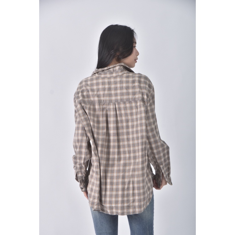 (XL) uniqlo質感棉質格紋棕色長袖上衣二手衣, , large