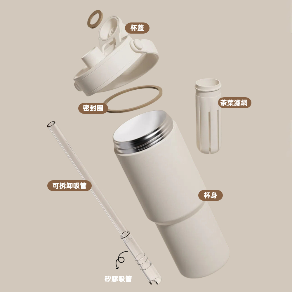 【A&R】316不鏽鋼陶瓷款保溫保冷水杯附吸管 730ML - 珊瑚粉, , large