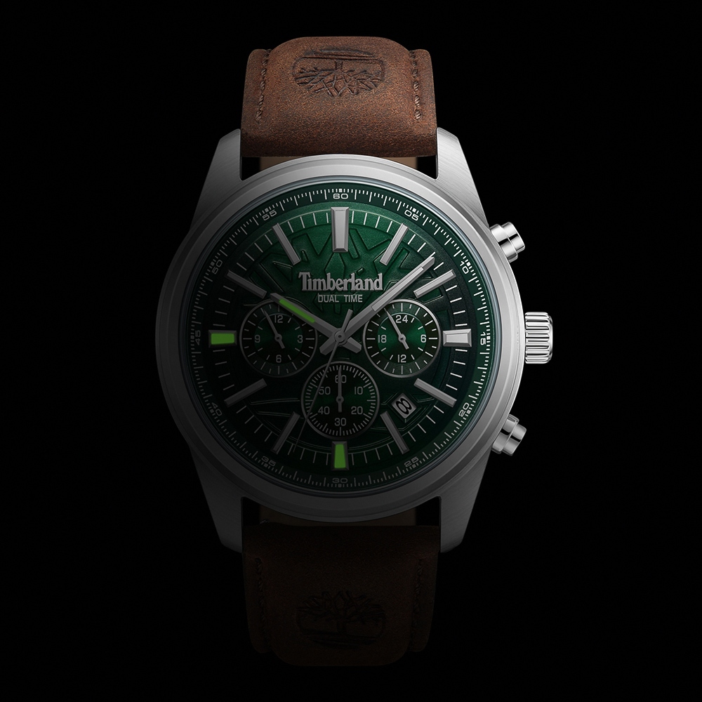 Timberland 天柏嵐 NORTHBRIDGE系列 三眼計時日曆手錶-綠/45mm TDWGF0041206, , large