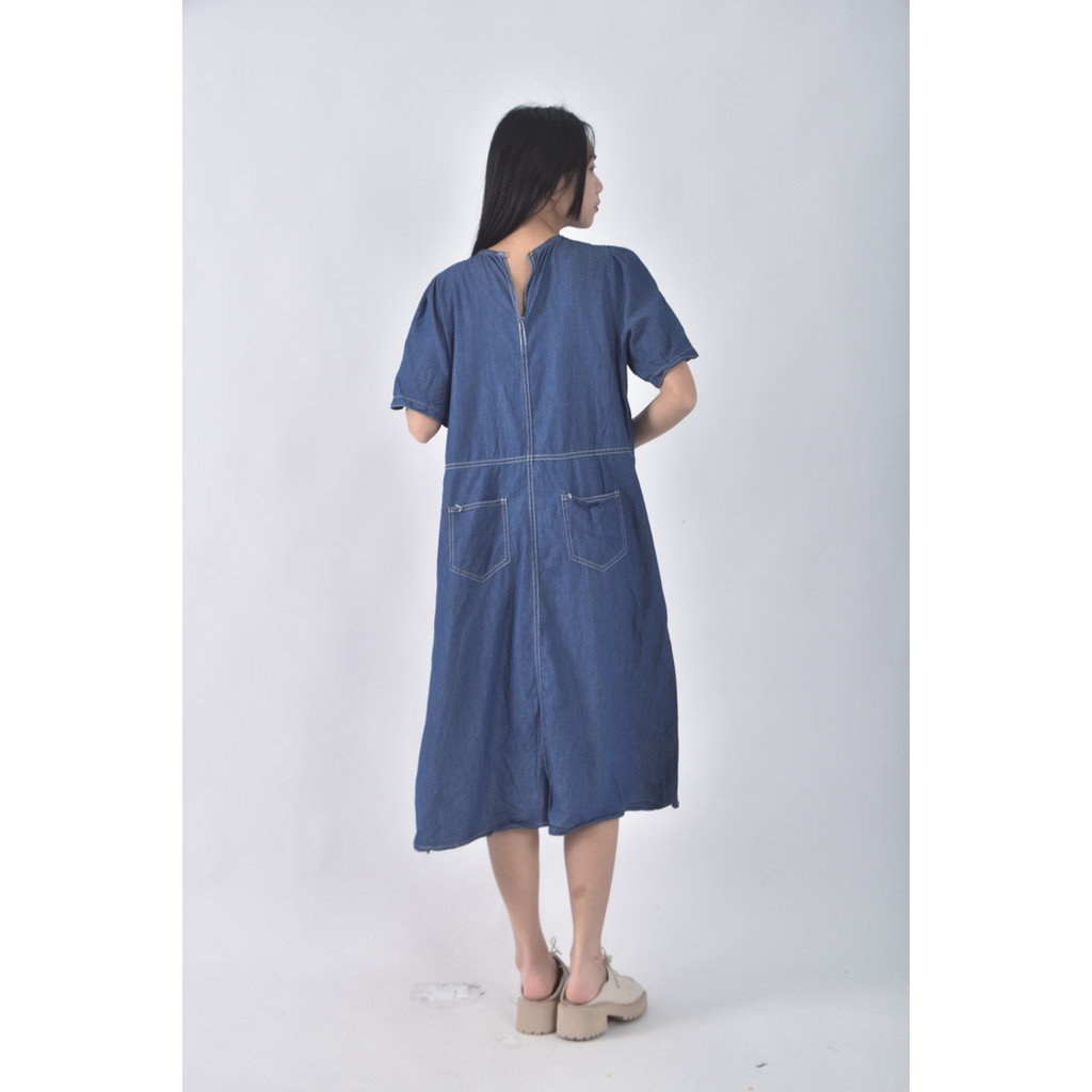 (M) 丹寧牛仔口袋藍色洋裝二手衣, , large