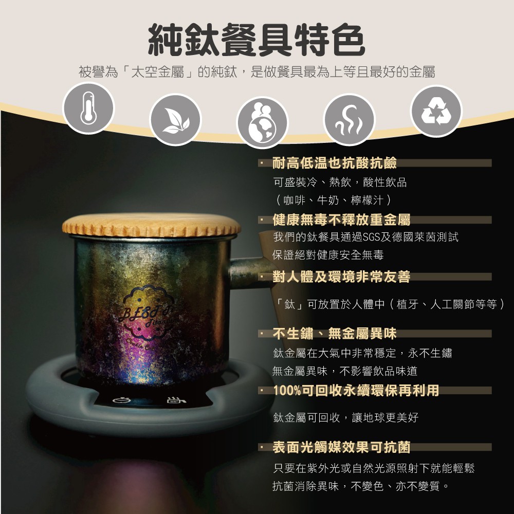 【純鈦暖心餅乾杯-冰炫彩】馬克杯 咖啡杯 加熱杯墊 環保杯 鈦杯, , large