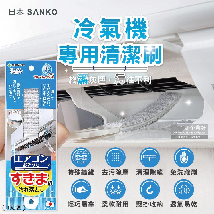 [日日好物]日本SANKO-冷氣機出風口濾網免洗劑去污除塵扁型不織布清潔刷1入/袋(耐熱透氣快乾防霉有掛孔好收納), , large
