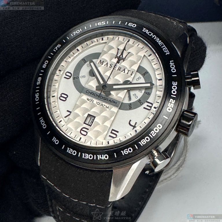 [星晴錶業]MASERATI手錶,46mm,R8871610001白色錶面黑錶殼深黑色真皮皮革錶帶款, , large