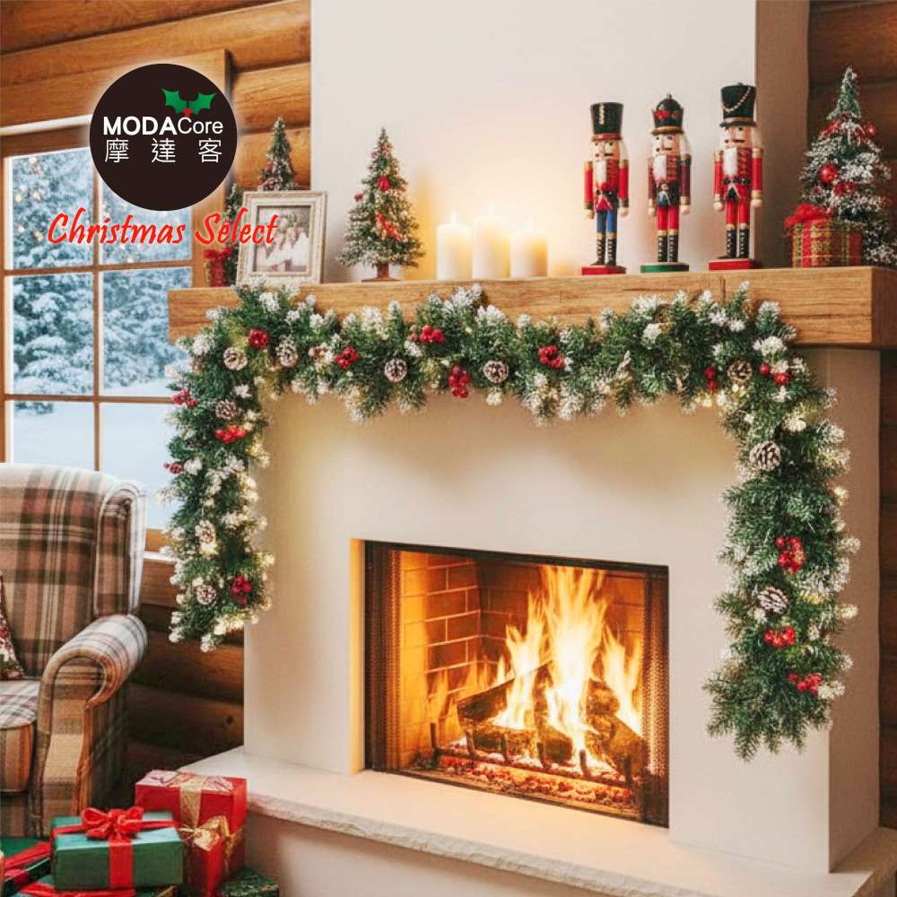 摩達客9尺/270cm刷白松果紅果裝飾樹藤條-免組裝/可彎曲調整_可掛門邊/窗邊/牆沿_本島免運費, , large