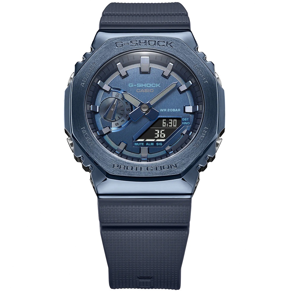 CASIO 卡西歐 G-SHOCK 八角 金屬錶殼 雙顯手錶-深海藍 GM-2100N-2A, , large