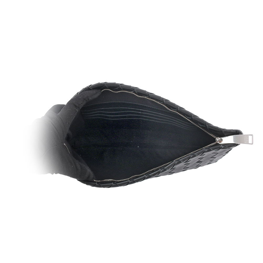 BOTTEGA VENETA 新款小羊皮及小牛皮大格編織手拿包/黑色, , large