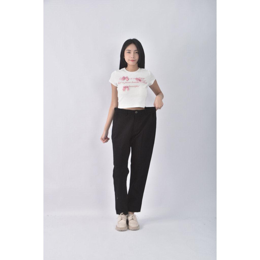 (4XL（含）以上) good logo高腰丹寧牛仔質感素面黑色長褲二手衣, , large