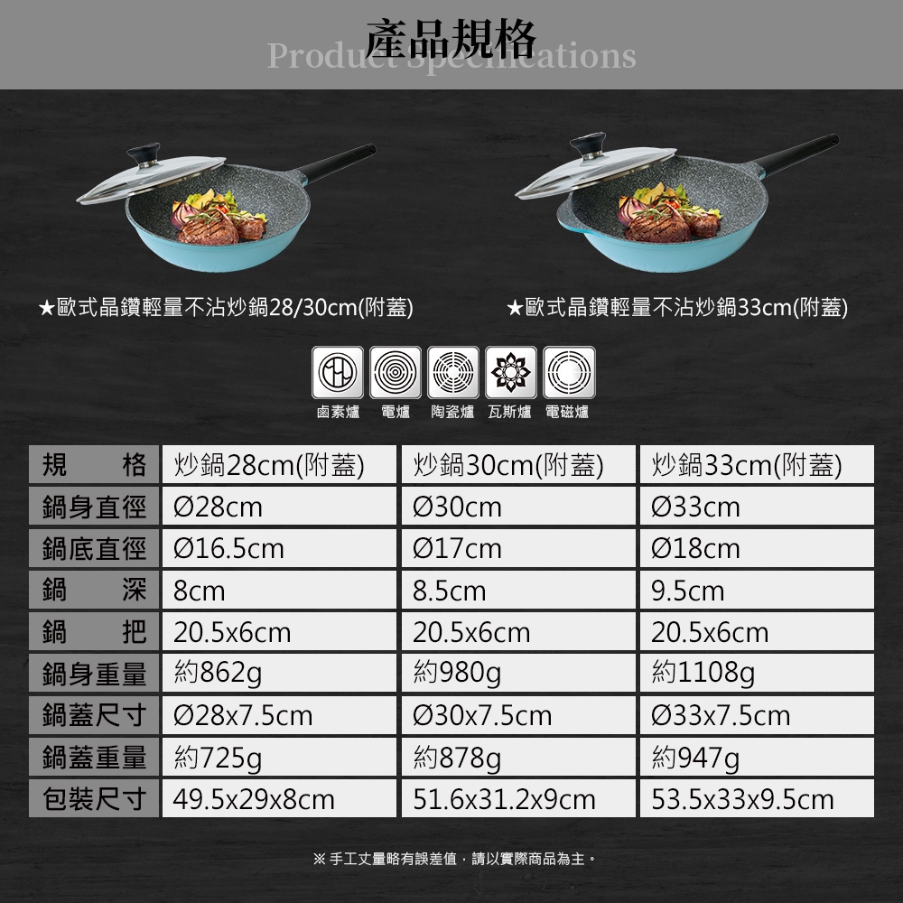 Miyaco 米雅可 歐式晶鑽輕量不沾炒鍋IH無蓋附蓋 無蓋28cm-Leidea樂德兒, , large