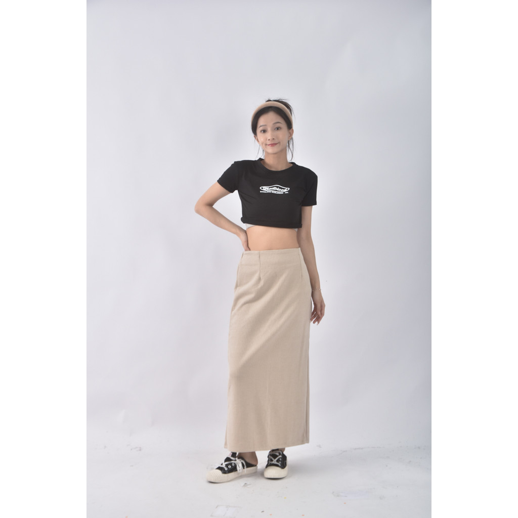 (F) 質感素面杏色長裙二手衣, , large