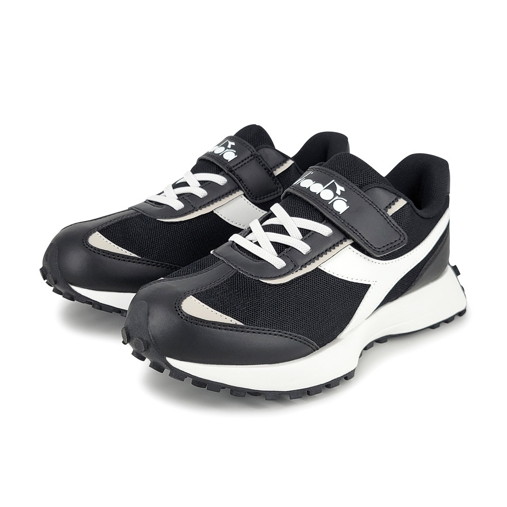 DIADORA迪亞多那 大童經典復古鞋 童運動鞋 童鞋 拼接 寬楦 輕量 透氣 保護後跟 吸震 緩衝 足弓支撐 黑 卡其, , large