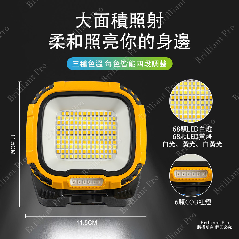 實用牌磁吸方形工作燈 PRA-C001 修車停電必備 三色光源 四段亮度 磁吸腳架, , large