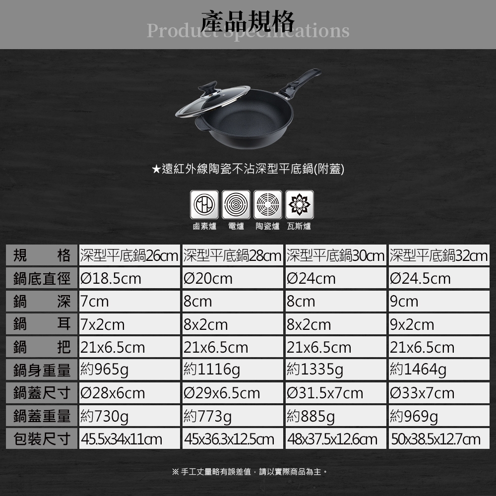 Miyaco 米雅可 遠紅外線陶瓷不沾深型平底鍋鐵鏟可用無蓋附蓋 無蓋30cm-Leidea樂德兒, , large
