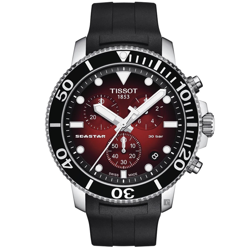 TISSOT 天梭 Seastar 1000 海洋之星300米潛水石英計時手錶-紅 T1204171742100