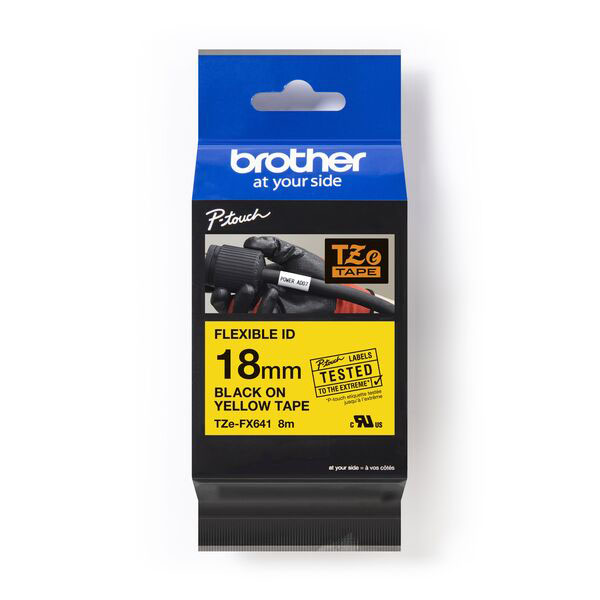 【 BROTHER】兄弟牌  黃底黑字 18mmx8M 抗凍(可彎曲)標籤帶/ 包 TZe-FX641, , large