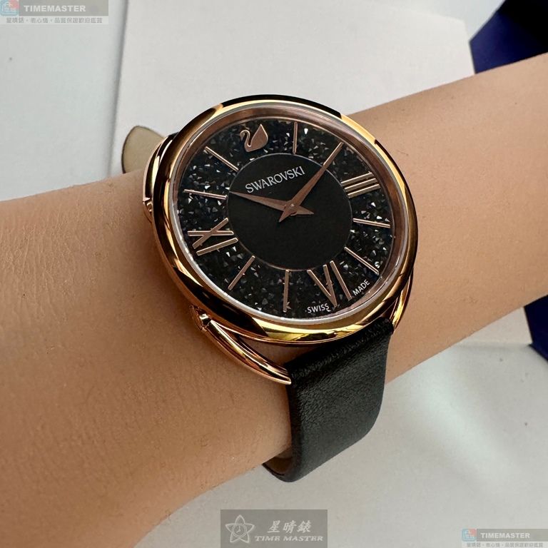 [星晴錶業]SWAROVSKI手錶,34mm,SW00021黑色錶面玫瑰金錶殼深黑色真皮皮革錶帶款, , large