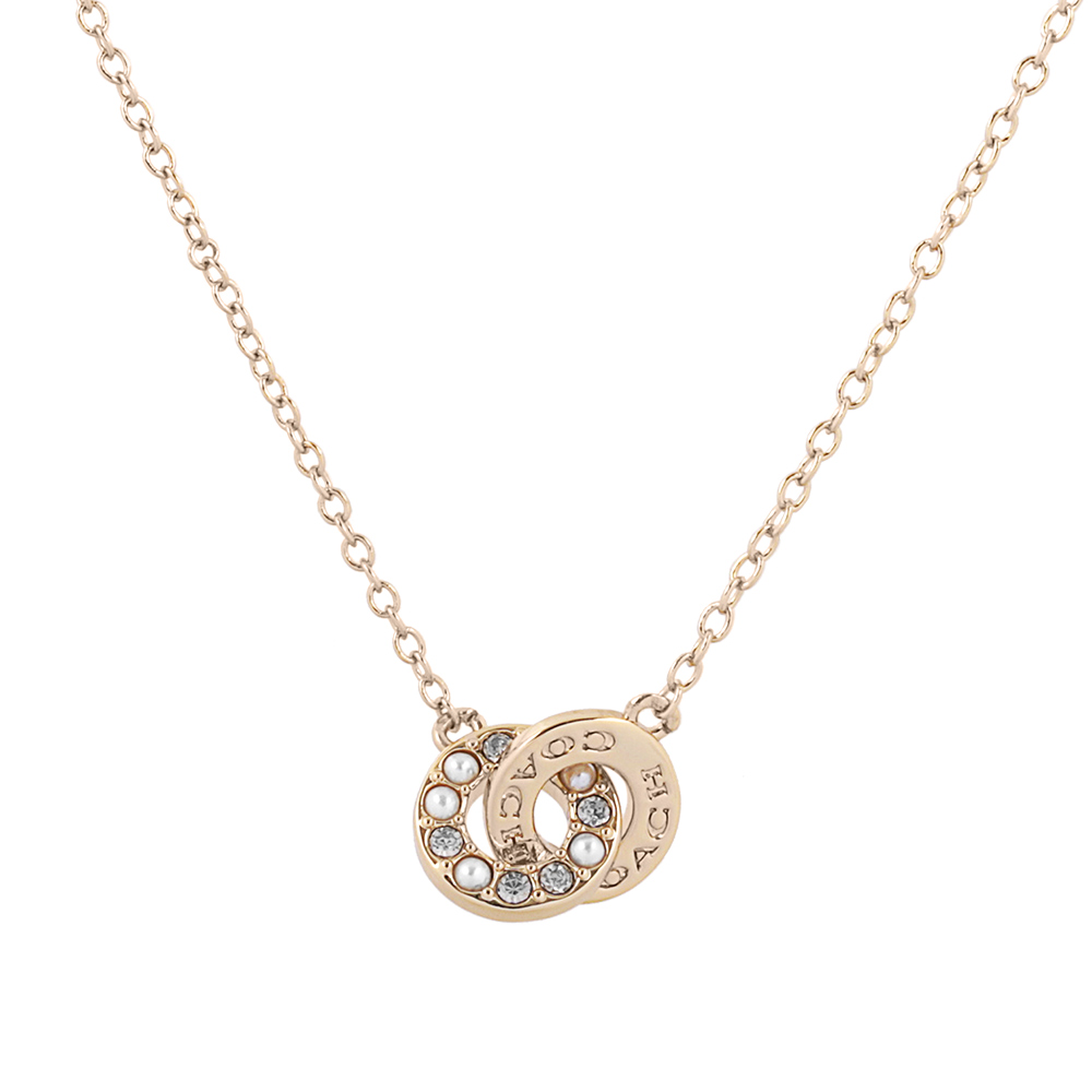 COACH 水鑽及玻璃珍珠連扣圓圈項鍊(金色), , large
