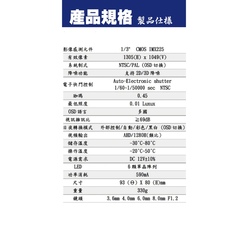 昌運監視器 攝影機 AHD百萬畫素_720P 1/4 CMOS_6陣列式LED_高解析半球型紅外線攝影機, , large