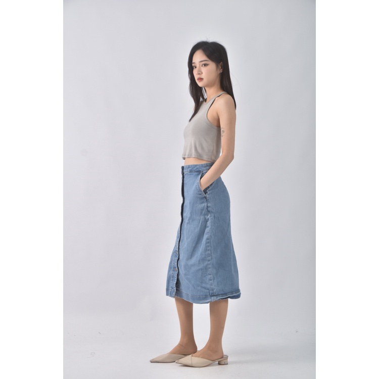 (M) uniqlo丹寧牛仔質感棉質藍色長裙二手衣, , large