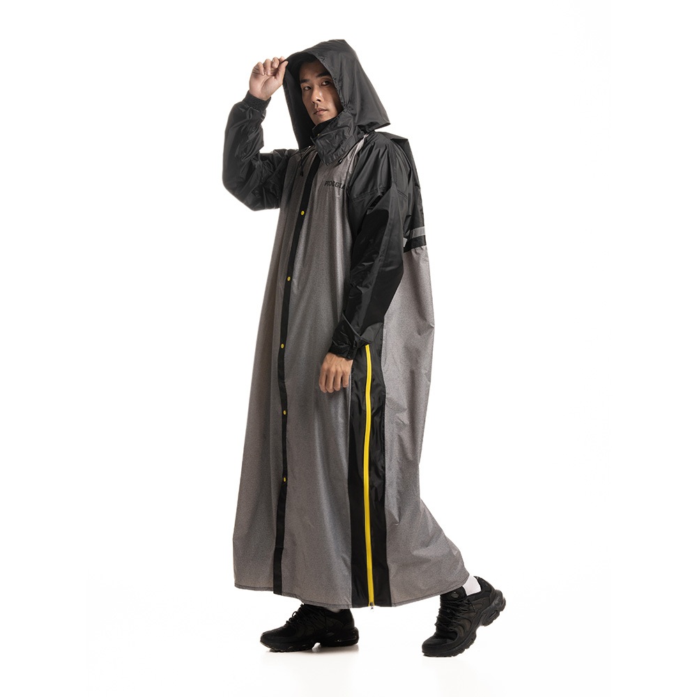 PIOGGIA R2 Italian Side Zipper Raincoat 2XL-4XL Black Raised Neckline Design Reflective strips at the backpack are rainproof and warm, , large