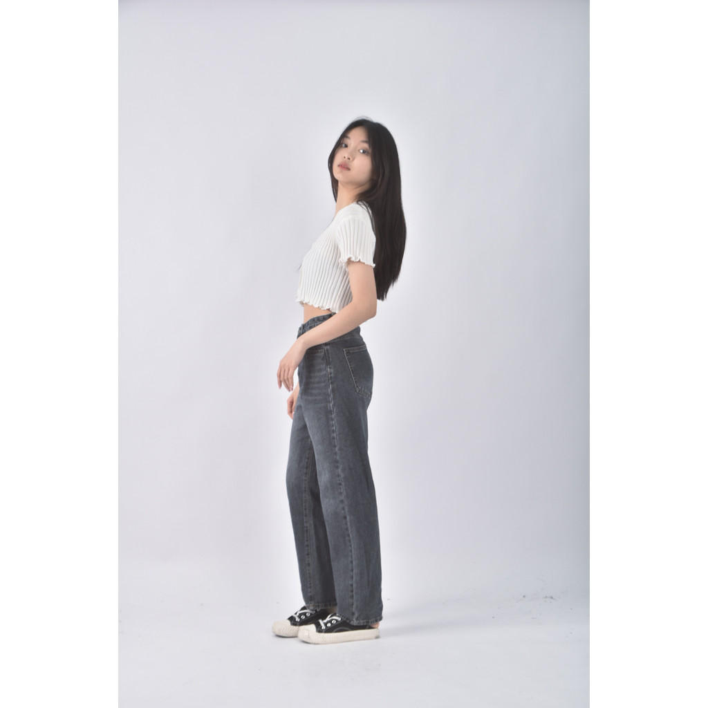 (S) 【里唯私服】jfu高腰質感直筒黑色長褲二手衣, , large