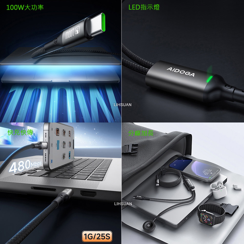 AIDOGA DC4191 C to C+Apple Watch Charging cable, , large