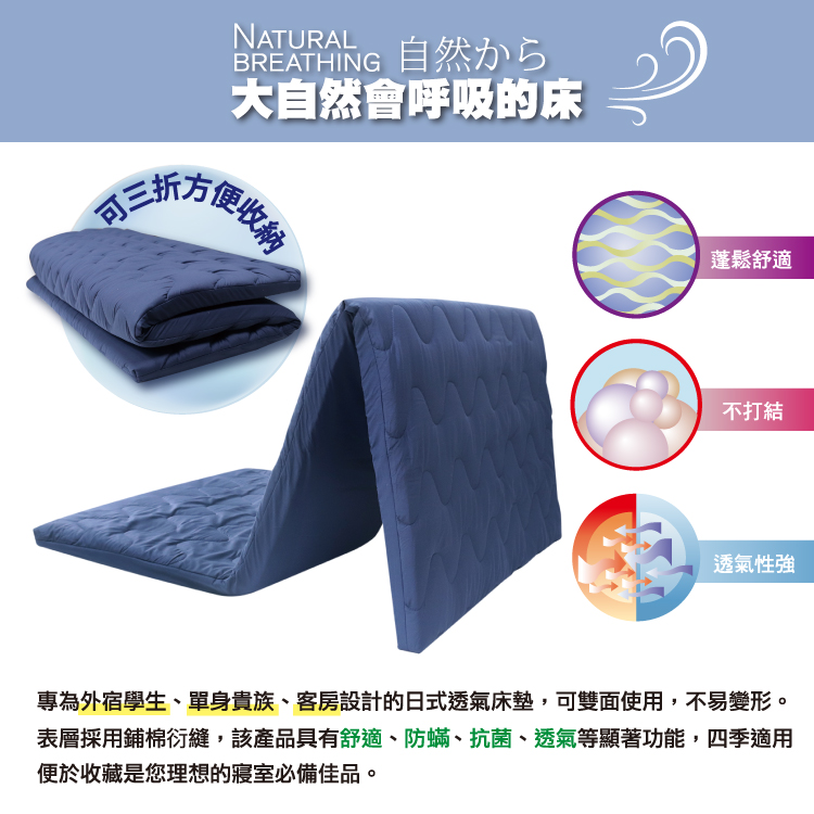 日式防蟎抗菌三折床墊, , large