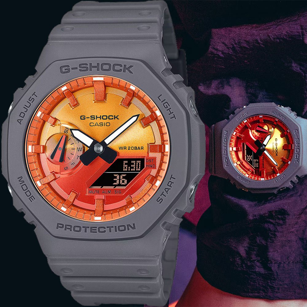 CASIO 卡西歐 G-SHOCK 熾熱火焰系列 八角雙顯手錶 GA-2100FL-8A, , large