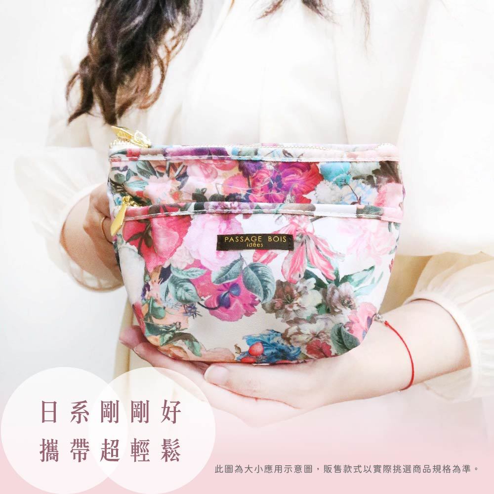 日本製 【Passage Bois】玫瑰 大容量雙層拉鍊化妝包, , large