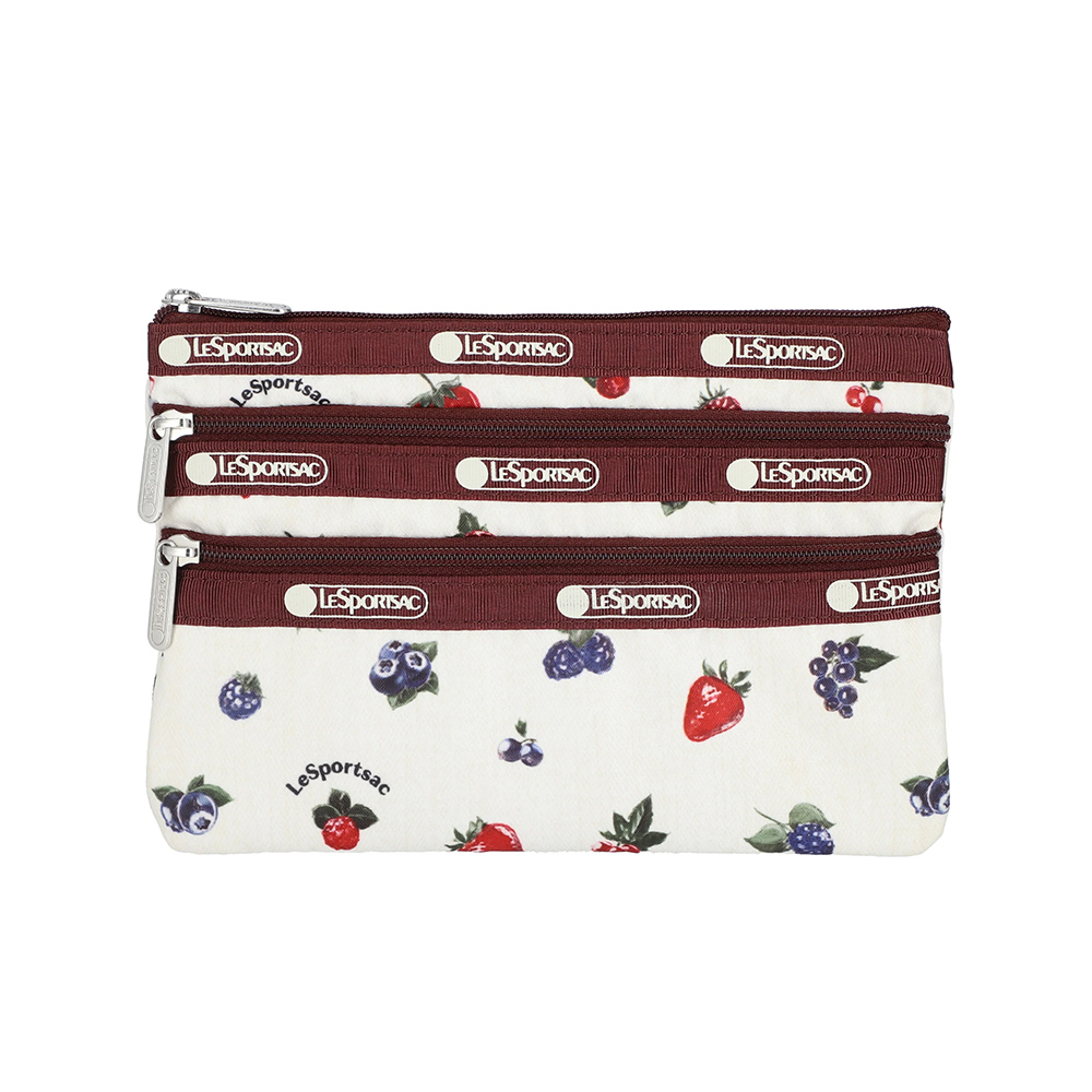 Lesportsac 3-Zip Cosmetic 三層拉鍊化妝包 收納包 盥洗包 女包 男包(奶油莓果), , large