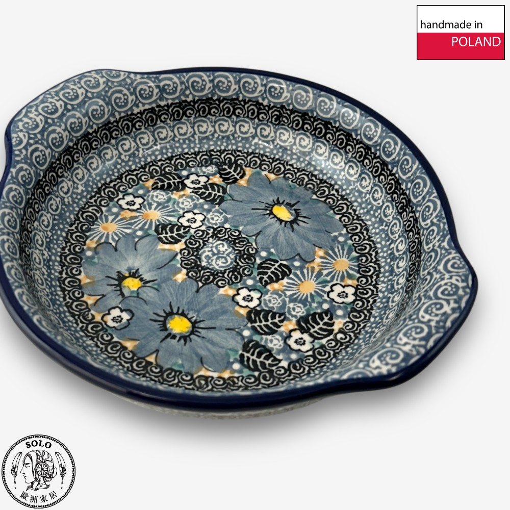 【SOLO Vintage】CA Polish Pottery 18.5cm Baking Dish Night Whispers and Blue Flowers Series Made in Poland, , large