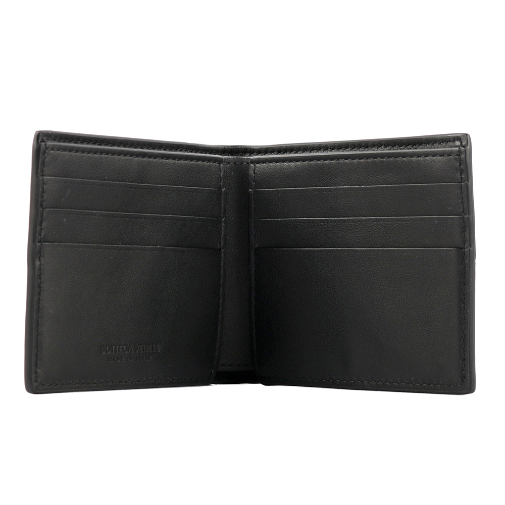 BOTTEGA VENETA 新款小牛皮大格編織對開6卡短夾/黑色, , large