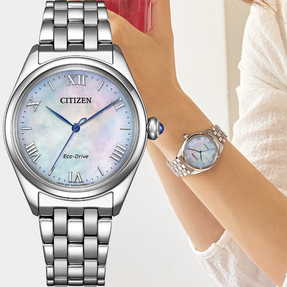 CITIZEN 星辰 L系列 珍珠貝光動能大三針女錶 EM1140-80D, , large