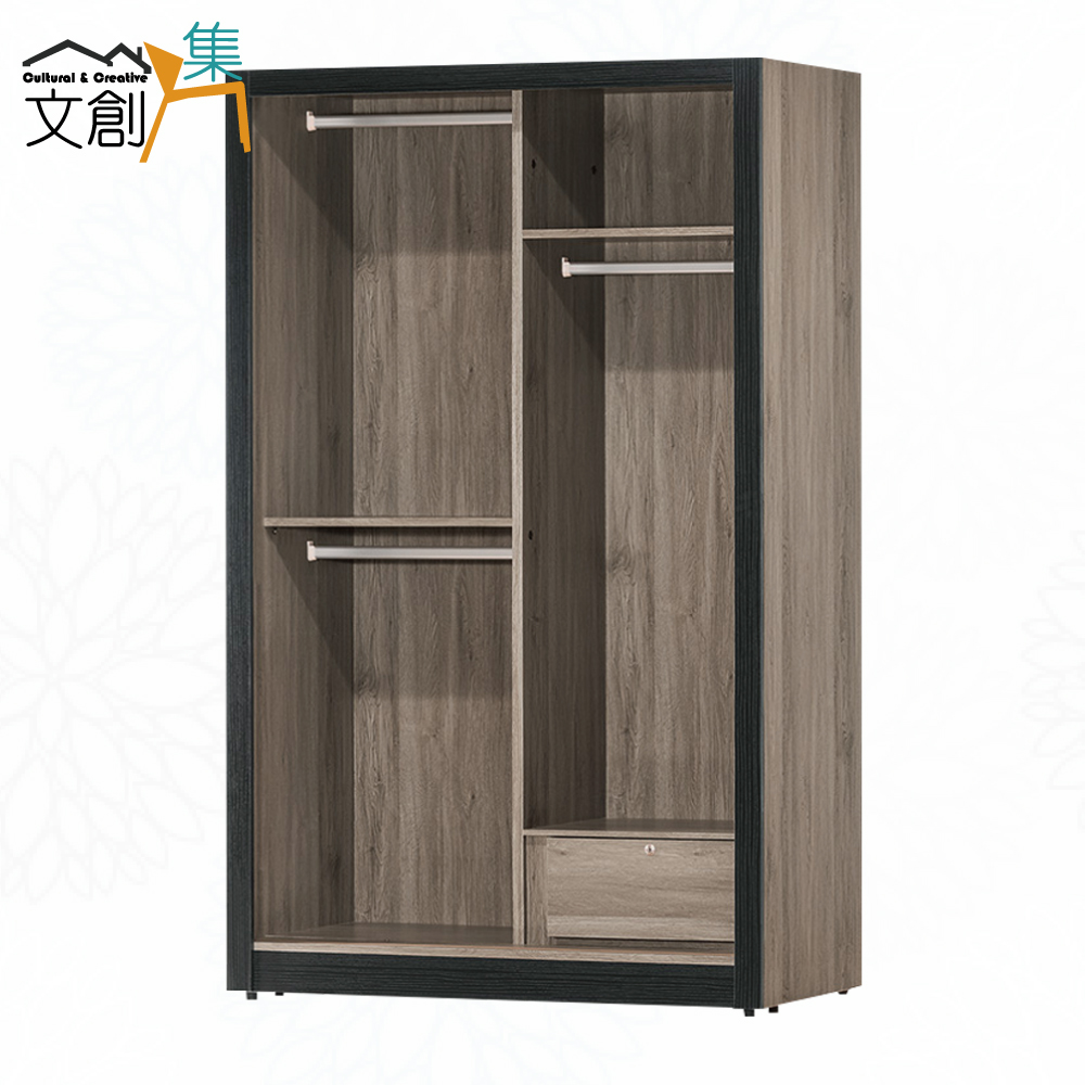 【文創集】卡蒂柏4.1尺推門衣櫃(客約商品)灰橡木紋色系, , large