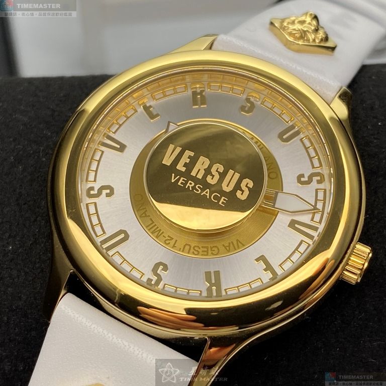 [星晴錶業]VERSUS VERSACE手錶,40mm,VV00313白色錶面金色錶殼白真皮皮革錶帶款, , large