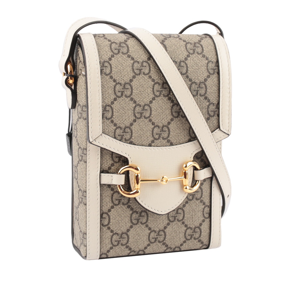 GUCCI Horsebit 1955 GG Supreme帆布手機斜背包/白色, , large