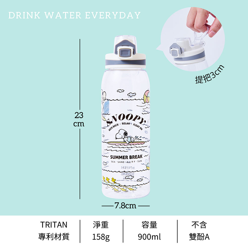 『HOUSUXI．舒希』史努比－Tritan彈蓋水瓶900ml(A2), , large