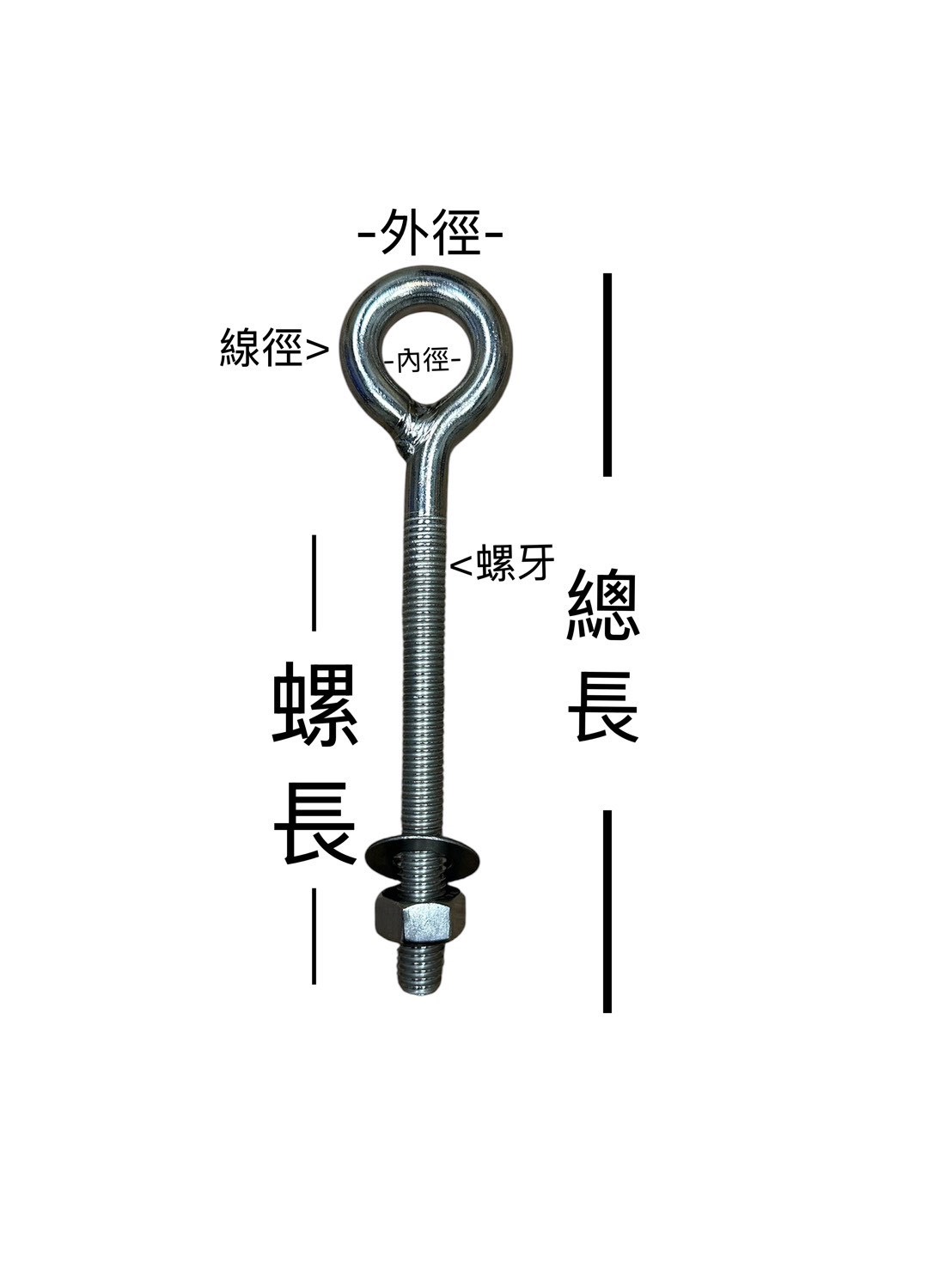 WIN五金 WIN 3191S*6-2 羊眼螺絲 單眼螺絲 多種規格 裝潢 白鐵螺絲 壁虎 吊環 吊帽, , large