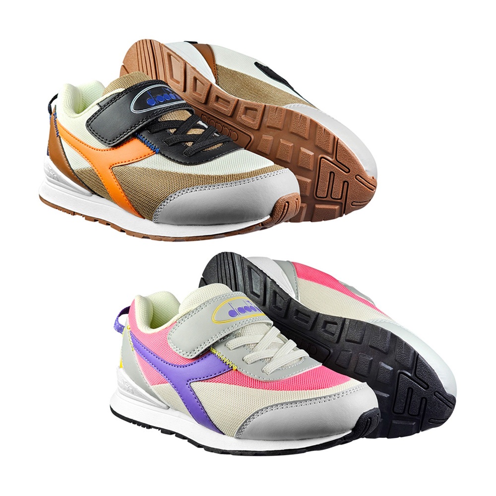 DIADORA迪亞多那 復古兒童運動鞋 童運動鞋 童鞋 撞色 拼接 寬楦 透氣 康特杯 保護後跟 耐磨 防滑 卡其 灰粉, , large