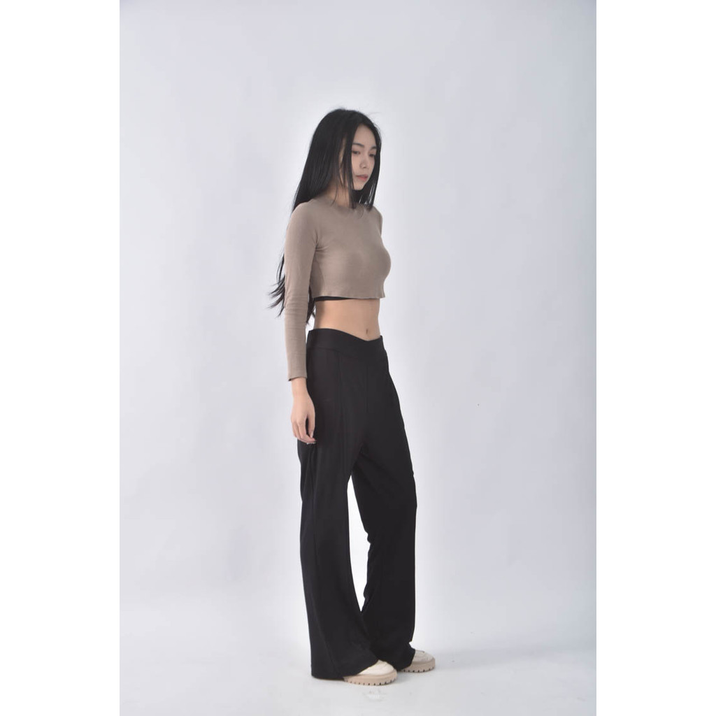 (L) 【粿粿私服】mollifix高腰條紋黑色長褲二手衣, , large