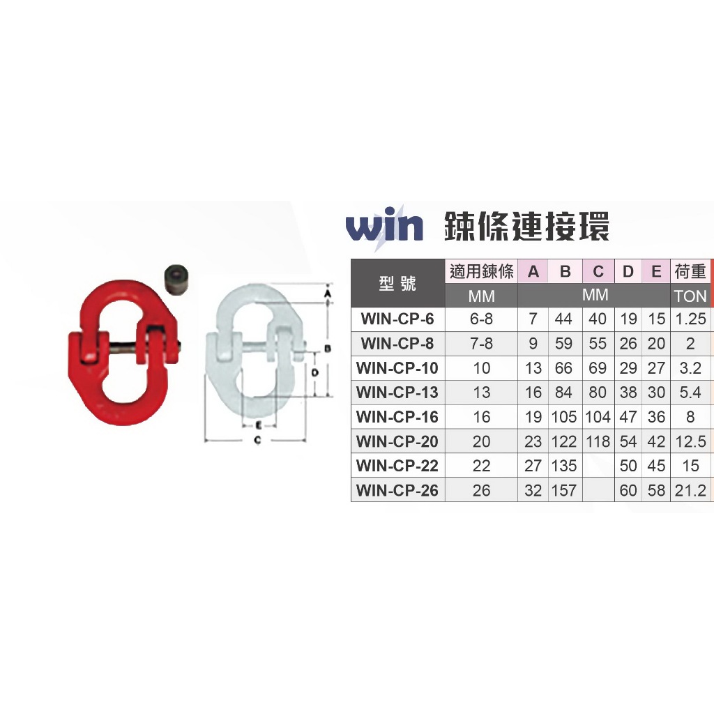 WIN五金  鍊條連接器 鍊接 CP 鍊目 鍊條組合器 吊重鍊條 寬口鉤 貨櫃鉤 鏈接 連接環 鋼鏈連接器, , large