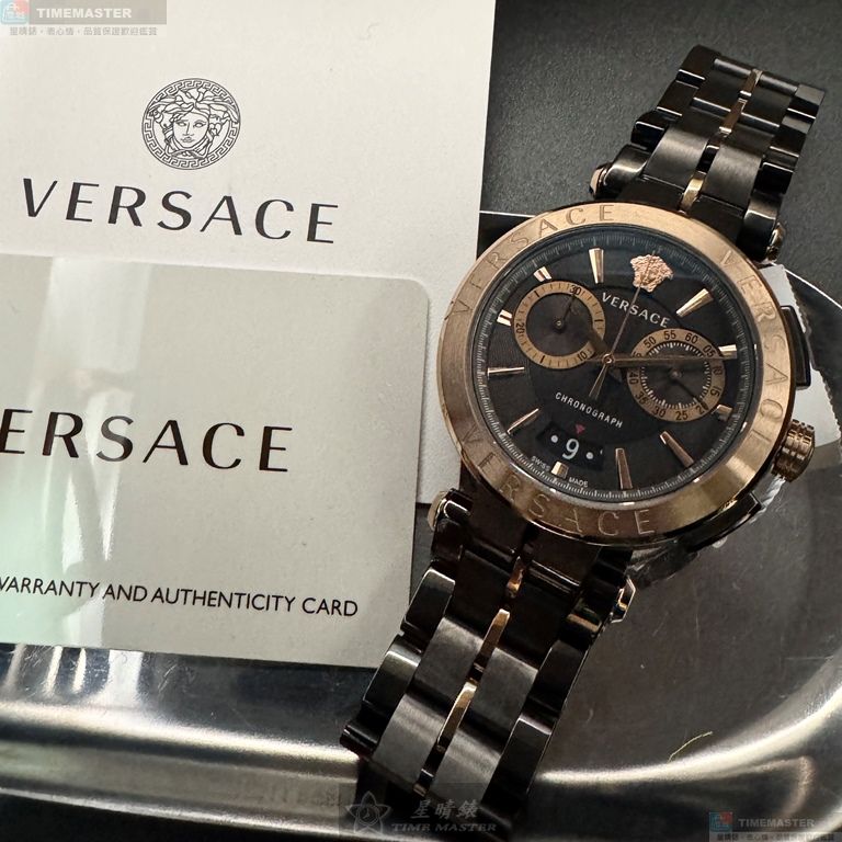 [星晴錶業]VERSACE手錶,46mm,VS11731黑色錶面古銅色錶殼黑金色精鋼錶帶款, , large