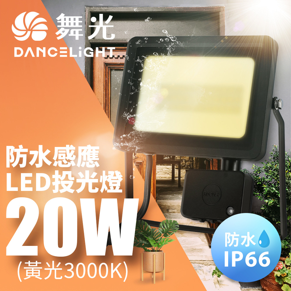 DanceLight舞光 微波感應泛光燈20W IP66防水 防眩強化玻璃(白光/黃光), , large